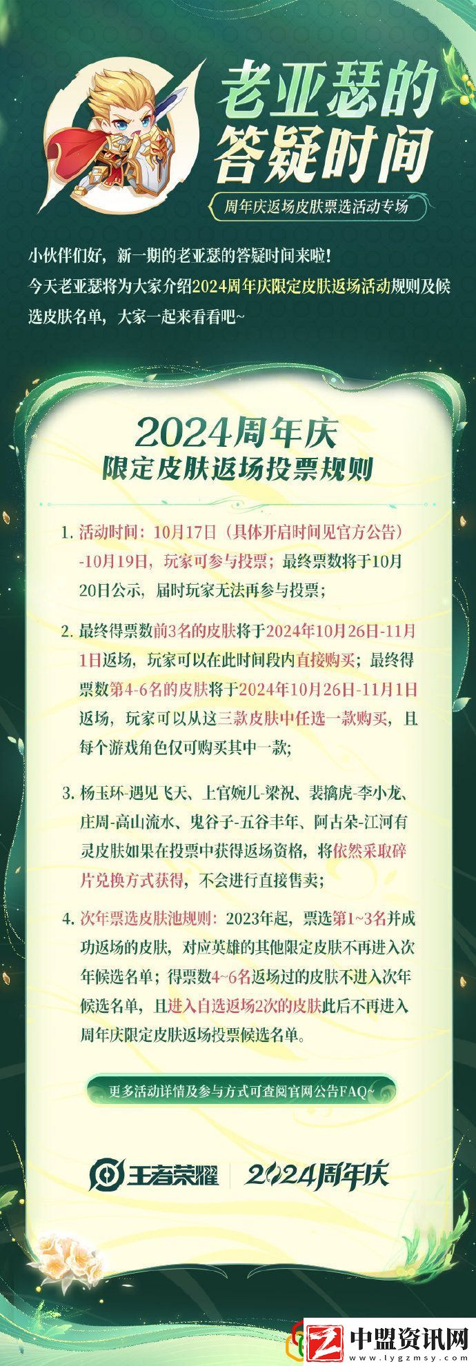 2024周年慶返場(chǎng)皮膚能投哪些